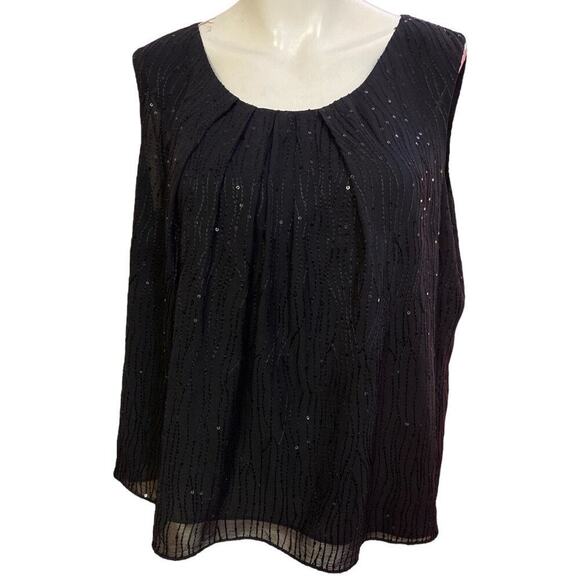 TALBOTS Women Silk Sleeveless Top Embroidered Sequined Black 16W Petite - Picture 2 of 7